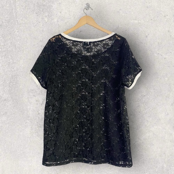 TORRID Lace Ringer Crew Neck T-Shirt Women’s Size L -12 (Torrid 0) Black - Picture 3 of 10